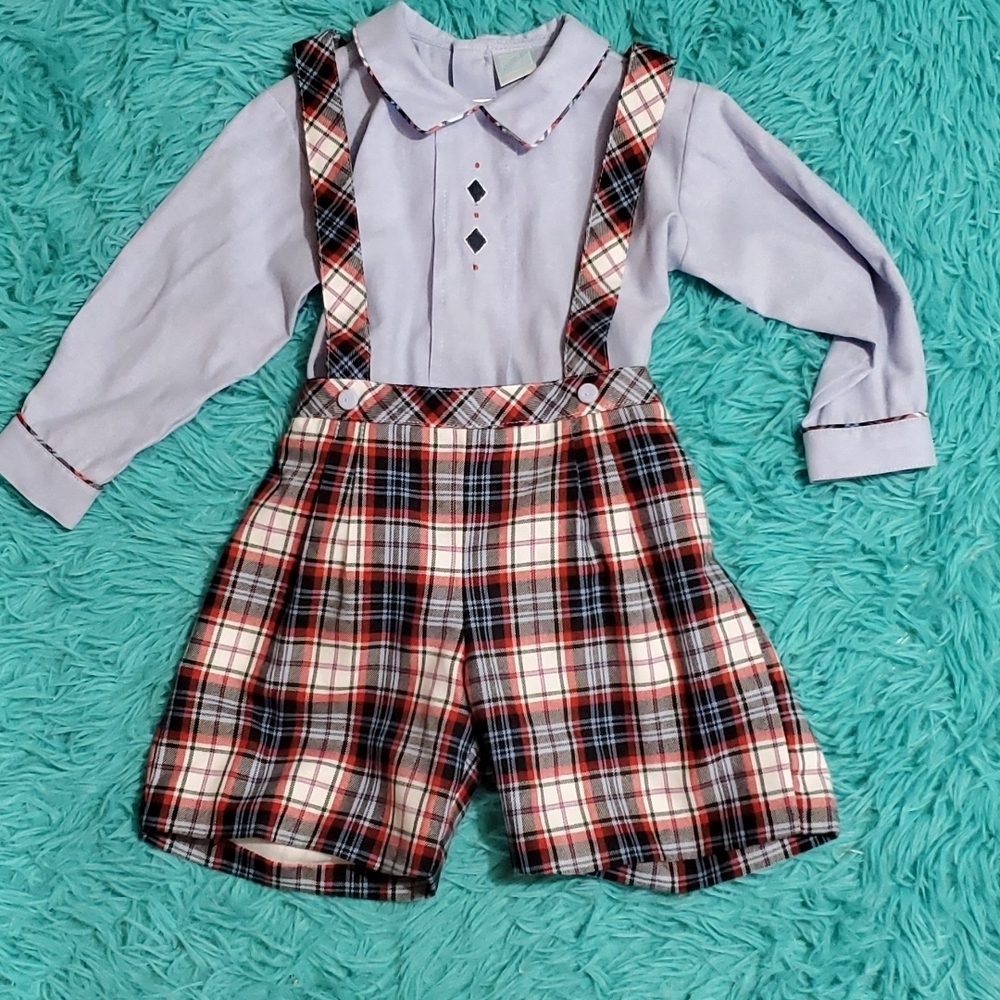 Will'Beth Shortalls with Top Plaid Outfit